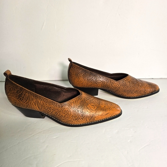 Vintage Coup D'etat LTD‎ Floral Embossed Leather Western Heels Size 9 - Picture 1 of 6